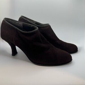 Stuart Weitzman Chocolate Brown Suede Stretch Kitten Heel Shootie